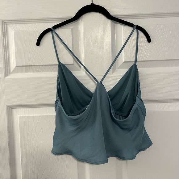 Large PacSun satin blue flowy crop tank top. Perfect for going out. - Picture 2 of 3